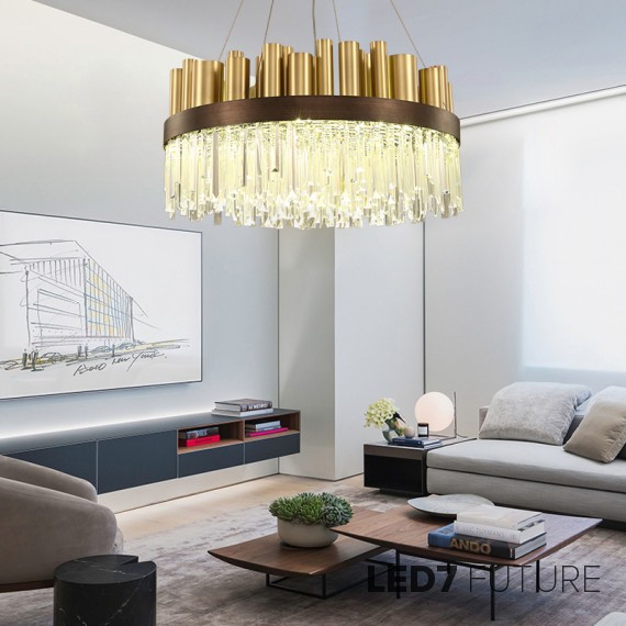 Loft Industry Modern - Gold Tubes & Glass Chandelier